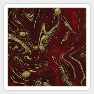 Gold Faux Glitter & Maroon Red Marble Abstract Art Magnet